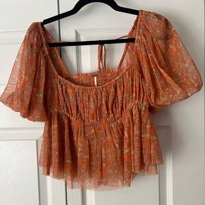 Free People Orange Pattern Women’s short sleeve Top